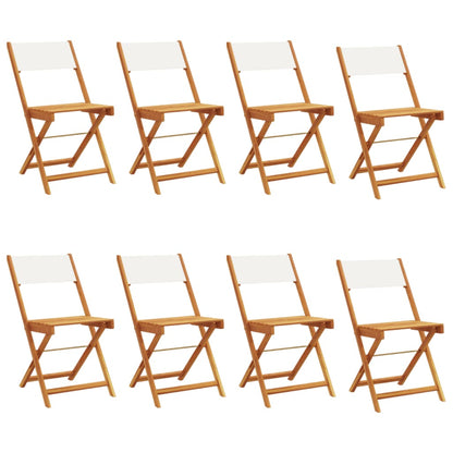 Cream White Fabric & Wood Folding Garden Chairs, 8 Pcs Set