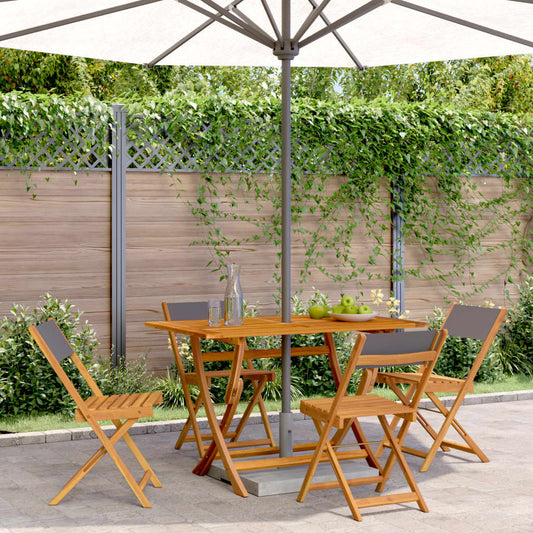Anthracite Fabric & Solid Wood Folding Garden Chairs - Set of 4