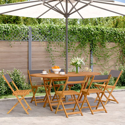 6-Piece Anthracite & Wood Folding Garden Chairs Set
