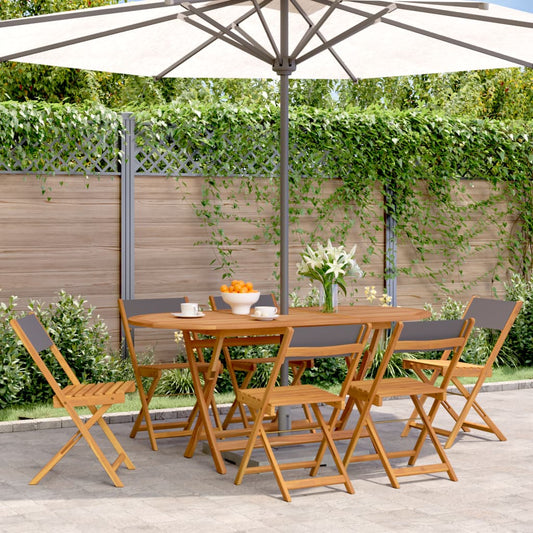 6-Piece Anthracite & Wood Folding Garden Chairs Set