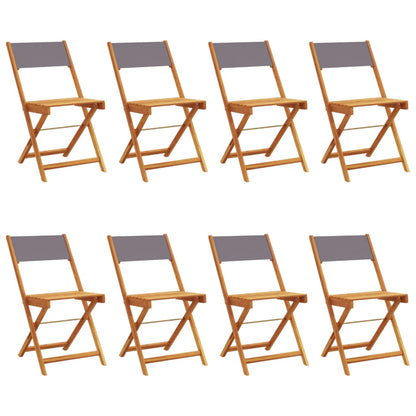 8 Anthracite Fabric & Solid Wood Folding Garden Chairs Set