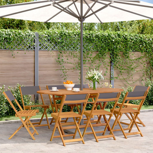 8 Anthracite Fabric & Solid Wood Folding Garden Chairs Set
