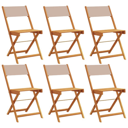6-Pc Taupe Fabric & Solid Wood Folding Garden Chairs Set