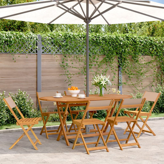 6-Pc Taupe Fabric & Solid Wood Folding Garden Chairs Set