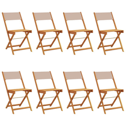 8-Piece Taupe Folding Garden Chairs - Solid Wood & Fabric