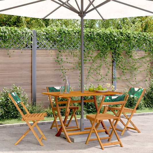 Green Fabric & Solid Wood Folding Garden Chairs, Set of 4