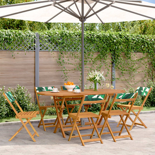 6 Pc Green Fabric & Wood Folding Garden Chairs