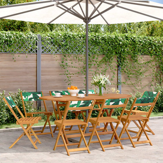 8-Piece Green Fabric & Solid Wood Folding Garden Chairs Set