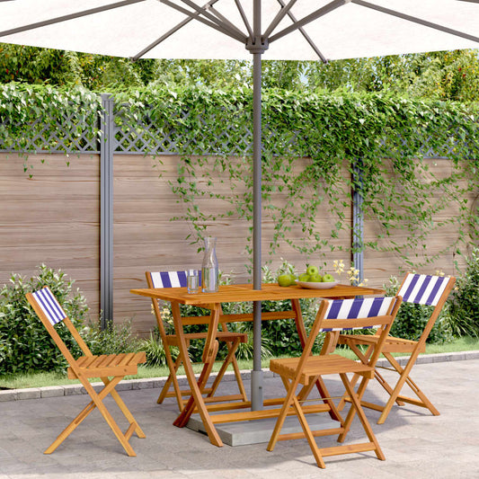4-Pc Blue & White Folding Garden Chairs - Fabric & Wood