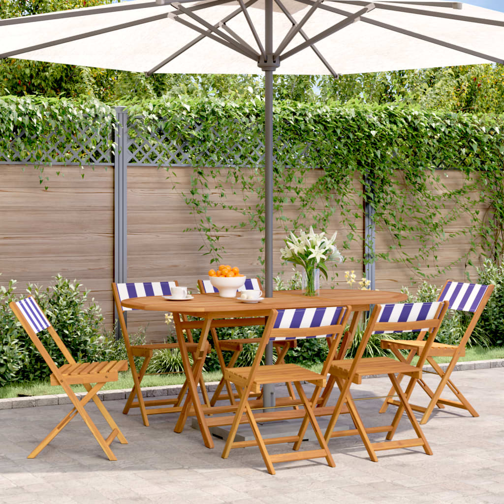 6-Piece Blue & White Folding Garden Chairs - Fabric & Wood