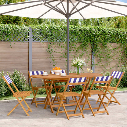 6-Piece Blue & White Folding Garden Chairs - Fabric & Wood
