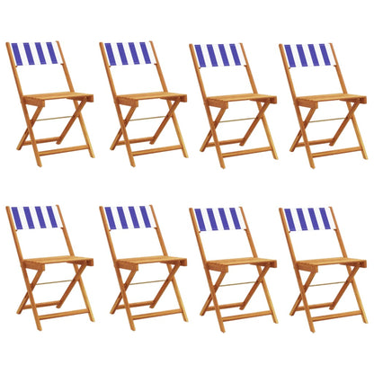 8-Piece Blue & White Fabric Folding Garden Chairs, Solid Wood