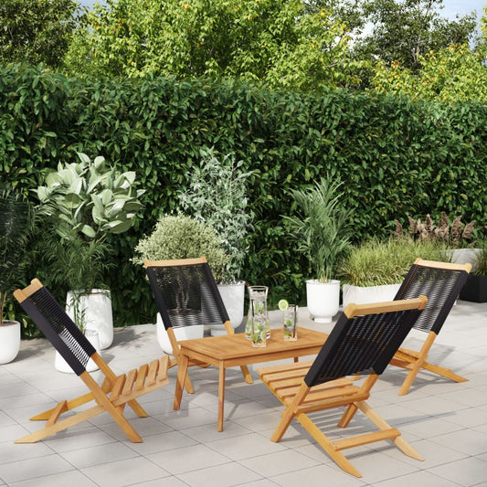 4-Piece Black Acacia Wood Folding Garden Chairs - Durable & Stylish