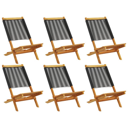 6-Piece Black Acacia Wood Folding Garden Chairs Set
