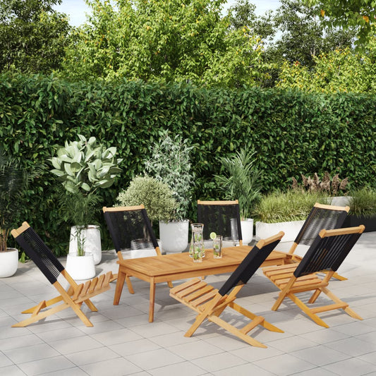 6-Piece Black Acacia Wood Folding Garden Chairs Set