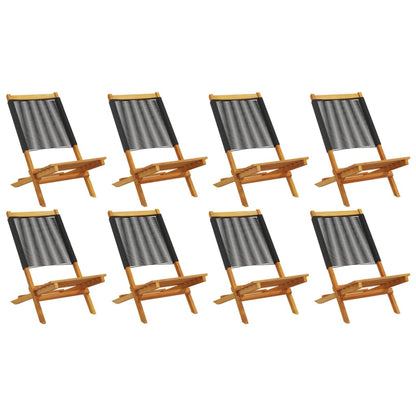 8-Piece Black Acacia Folding Garden Chairs - Solid Wood Design