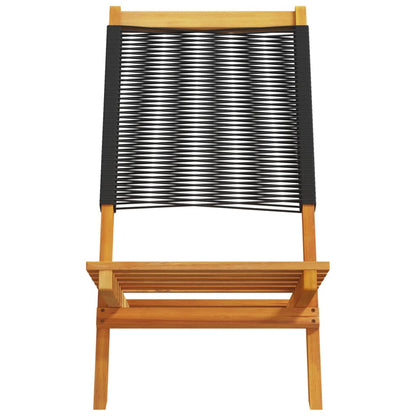 8-Piece Black Acacia Folding Garden Chairs - Solid Wood Design