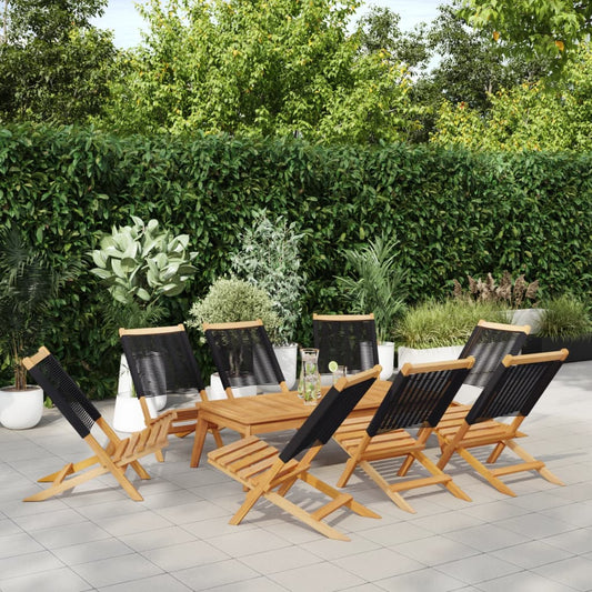8-Piece Black Acacia Folding Garden Chairs - Solid Wood Design
