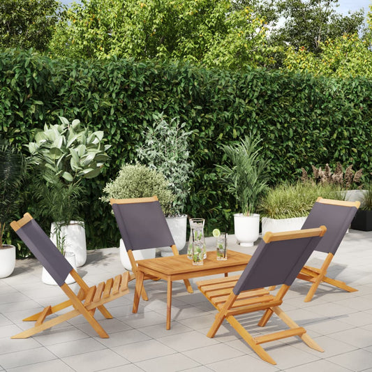 Anthracite Fabric & Solid Wood Folding Garden Chairs, Set of 4