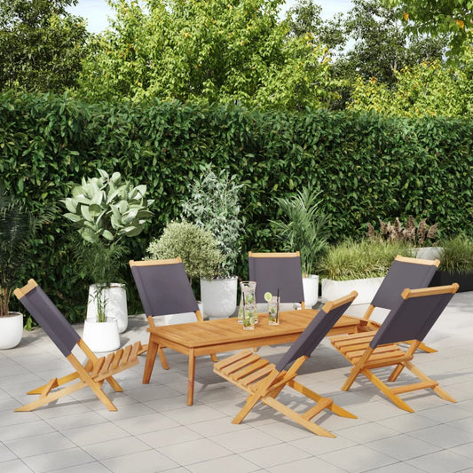 6-Piece Anthracite Fabric & Wood Folding Garden Chairs Set