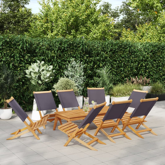 8-Piece Anthracite Fabric & Solid Wood Folding Garden Chairs Set