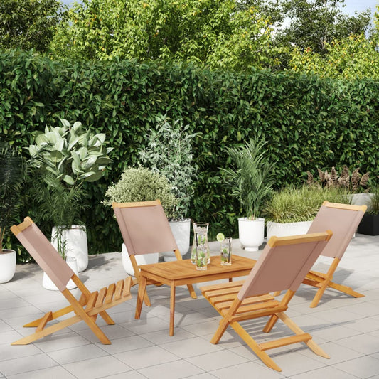 4-Piece Folding Garden Chairs Set - Taupe Fabric & Solid Wood