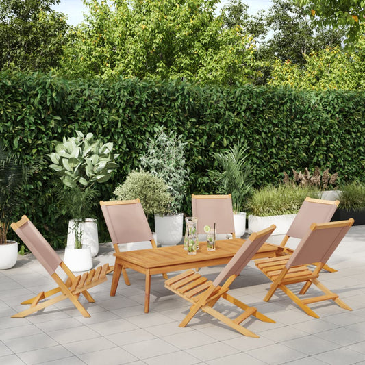 6-Piece Taupe Fabric & Solid Wood Folding Garden Chairs Set