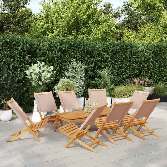 8-Piece Taupe Fabric & Solid Wood Folding Garden Chairs Set
