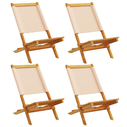 Beige Folding Garden Chairs Set of 4 - Fabric & Solid Wood