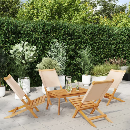 Beige Folding Garden Chairs Set of 4 - Fabric & Solid Wood