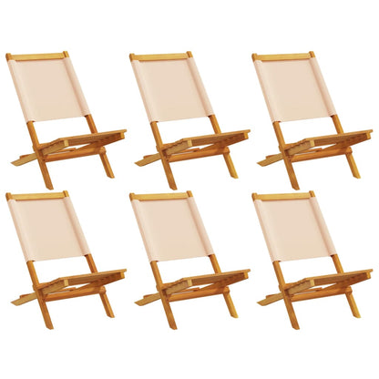 6 Beige Folding Garden Chairs - Fabric & Solid Wood