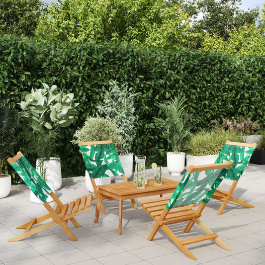 4 Green Fabric & Solid Wood Folding Garden Chairs