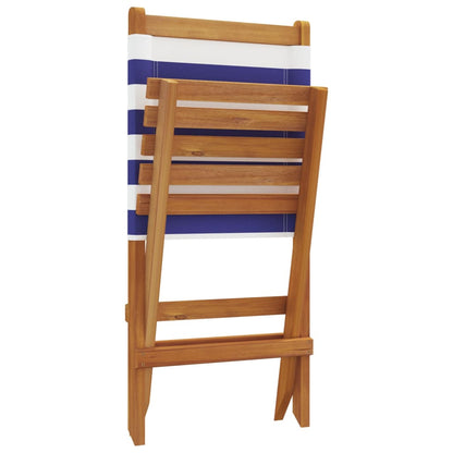 Blue/White Folding Garden Chairs, 4 pcs, Solid Wood & Fabric