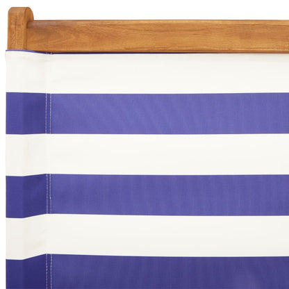 Blue/White Folding Garden Chairs, 4 pcs, Solid Wood & Fabric