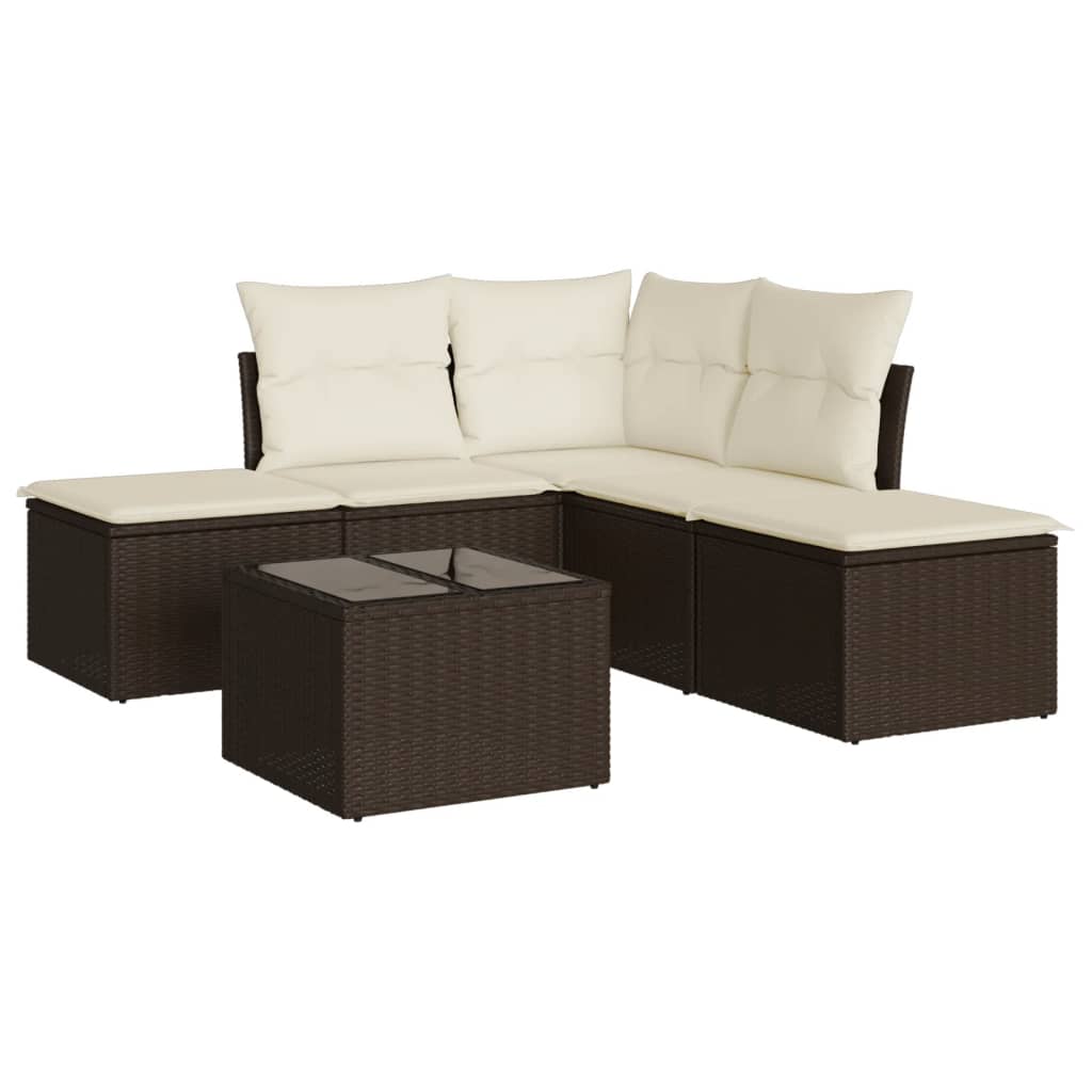 6 Piece Garden Sofa Set with Cushions Brown Poly Rattan