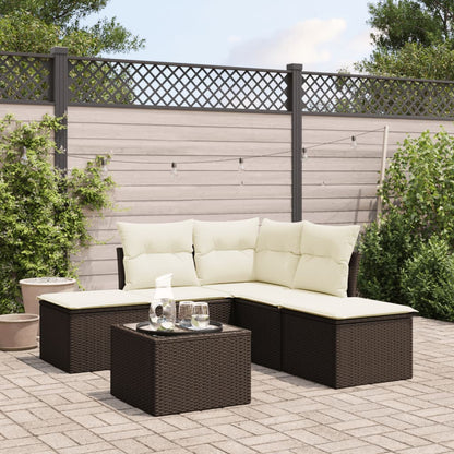 6 Piece Garden Sofa Set with Cushions Brown Poly Rattan
