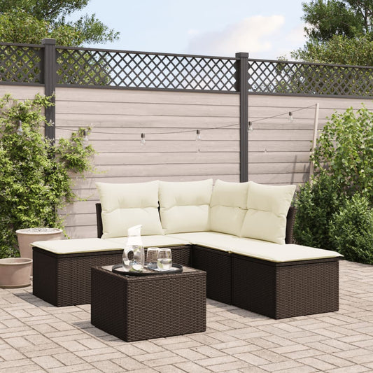 6 Piece Garden Sofa Set with Cushions Brown Poly Rattan