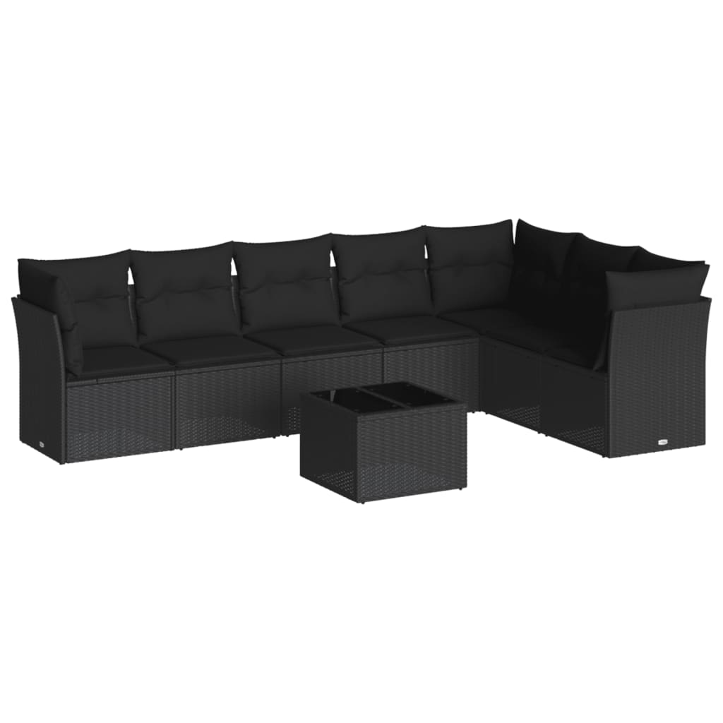 8-Piece Black Poly Rattan Garden Sofa Set with Cushions