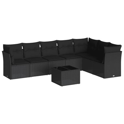 8-Piece Black Poly Rattan Garden Sofa Set with Cushions