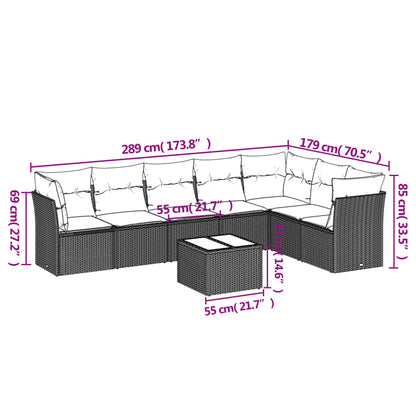 8-Piece Black Poly Rattan Garden Sofa Set with Cushions