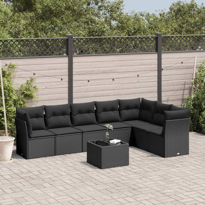 8-Piece Black Poly Rattan Garden Sofa Set with Cushions