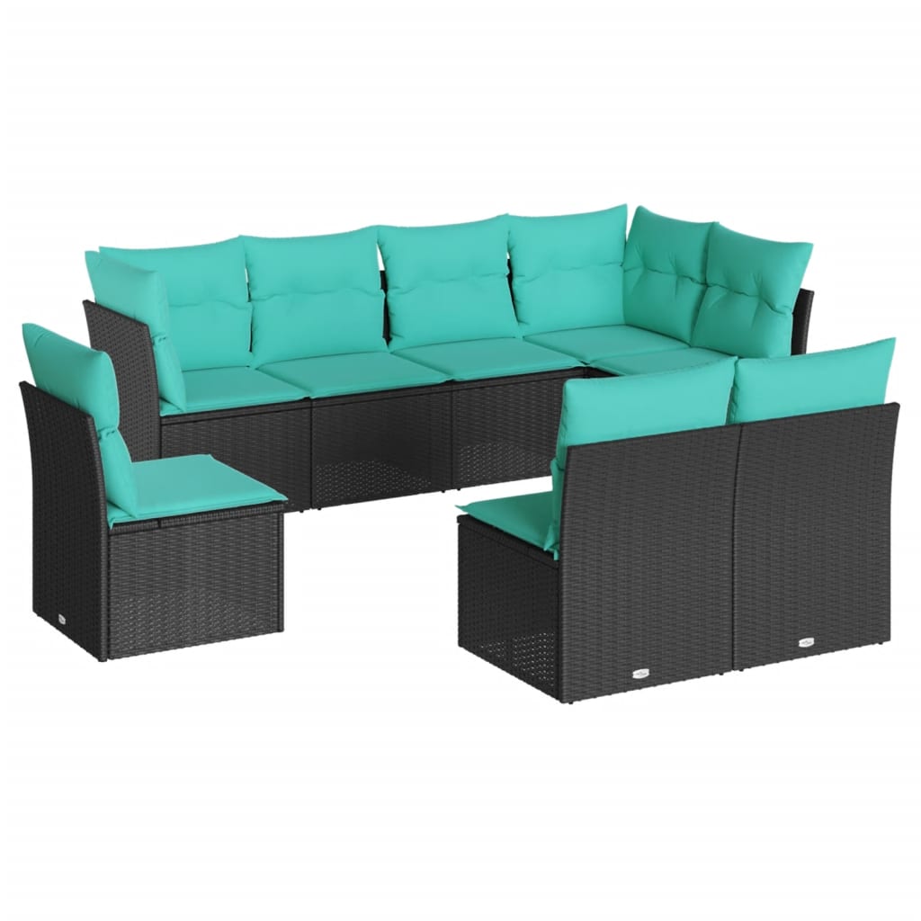 8 Piece Garden Sofa Set with Cushions Black Poly Rattan
