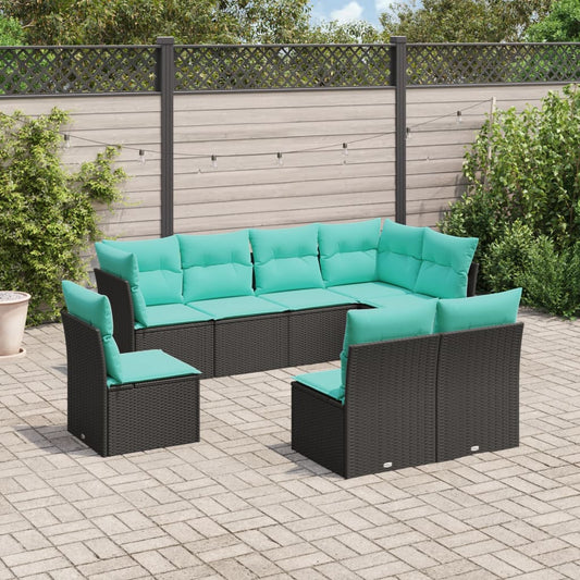 8 Piece Garden Sofa Set with Cushions Black Poly Rattan