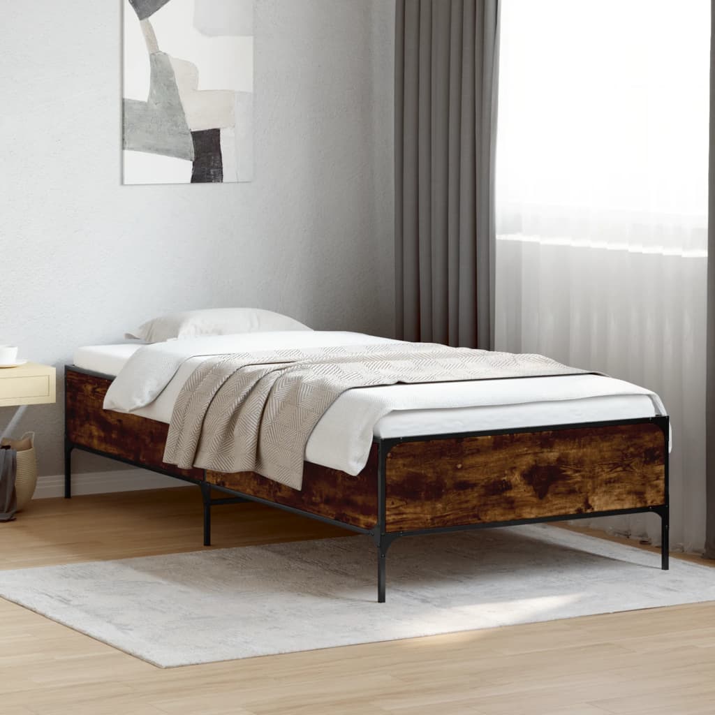 Smoked Oak Bed Frame 100x200 cm - Mattress Not Included
