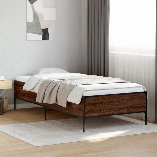 Brown Oak Bed Frame 100x200 cm - Sturdy & Stylish Design