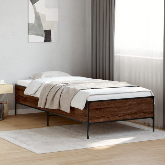 Brown Oak Small Single Bed Frame 75x190 cm - No Mattress Included