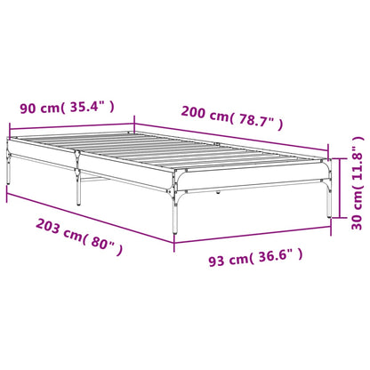 Brown Oak Bed Frame 90x200 cm - No Mattress Included