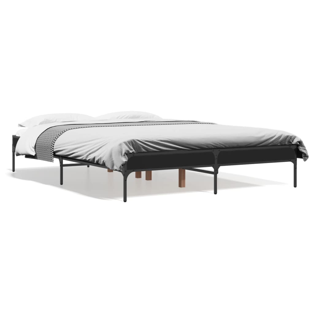Sleek Black Metal Bed Frame 140x190 cm - No Mattress Included
