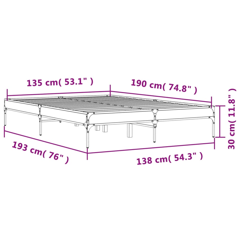 Sonoma Oak Double Bed Frame 135x190 cm - No Mattress Included