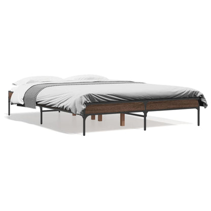 Elegant Brown Oak Double Bed Frame 135x190 cm – No Mattress